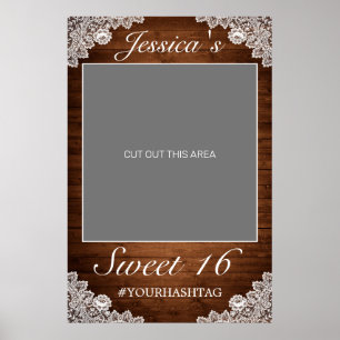 Poster Bois rustique & dentelle blanche Sweet 16 Photo Pr