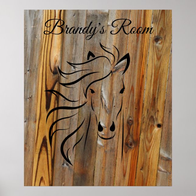 Poster Bois rustique et cheval sauvage (Devant)