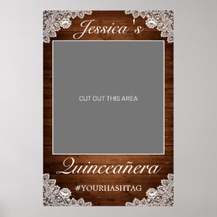 Poster Bois rustique et dentelle blanche Quinceañera