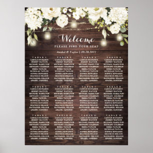 Poster Bois rustique Fleurs blanches Mariage Carte de siè