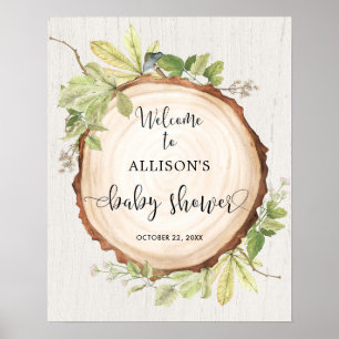Poster Bois rustique vert baby shower signe de bienvenue
