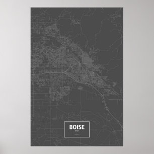 Poster Boise, Idaho (blanc sur noir)