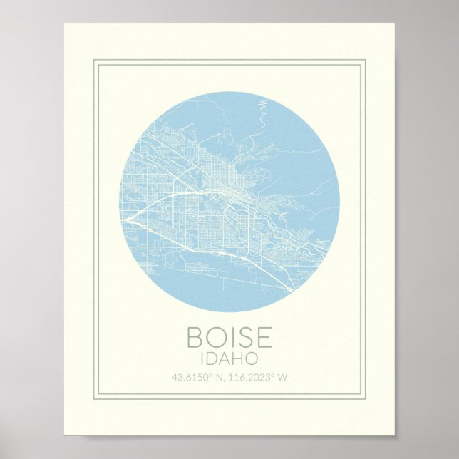 Poster Boise Idaho Minimaliste Pastel Blue Map Art (Devant)