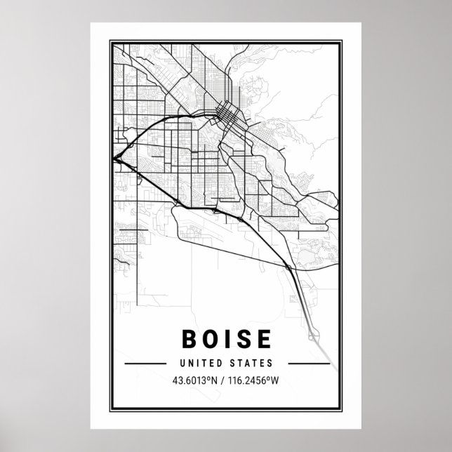 Poster Boise Idaho USA City Travel Plan de la ville (Devant)