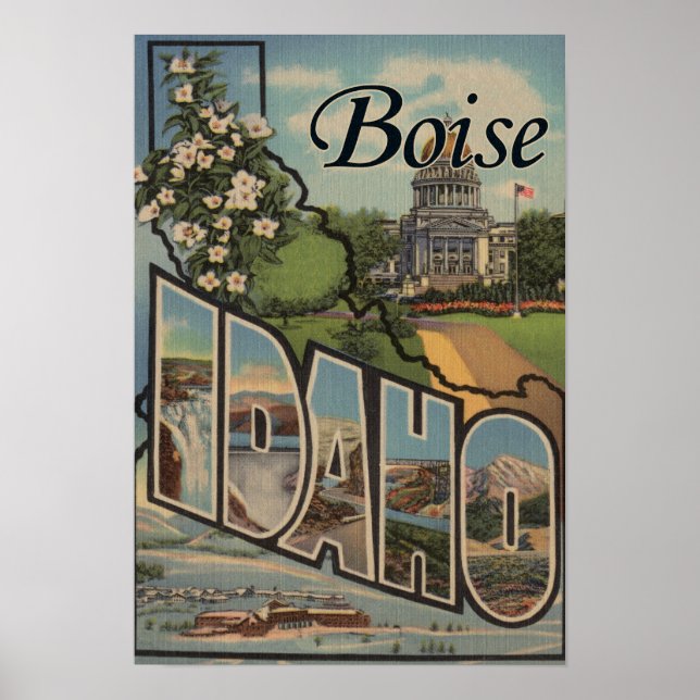Poster Boise, IdahoGrandes lettres ScènesBoise, ID (Devant)