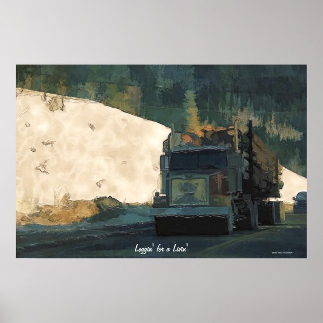 Poster Boisement de bois de sciage Truck Transport Art (Devant)