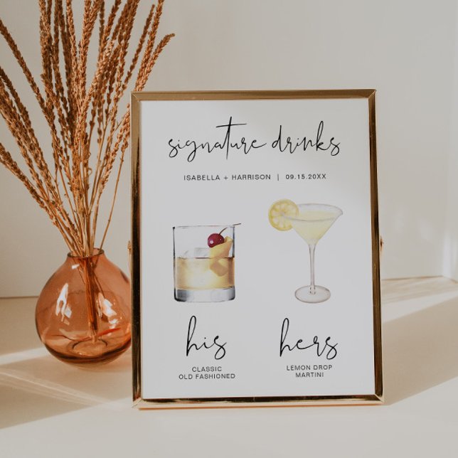 Poster Boisson de signature de cocktail aquarelle minimal (Créateur téléchargé)
