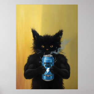 Poster Boisson énergisante pour chat noir drôle Fitness s