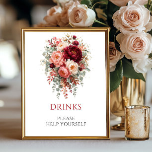 Poster Boisson Florale Bohème Rouge Profond 8x10 Mariage