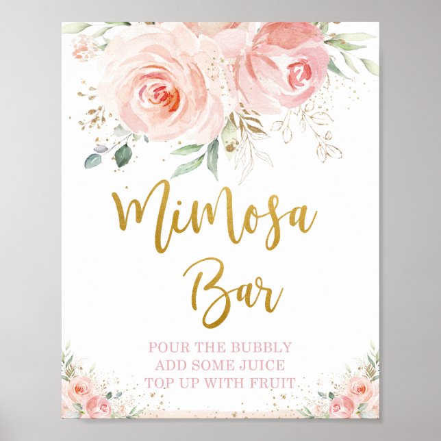 Poster Boisson pétillante rose blush chic floral Mimosa B (Devant)