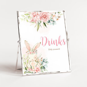 Poster Boissons Baby shower lapin rose Floral