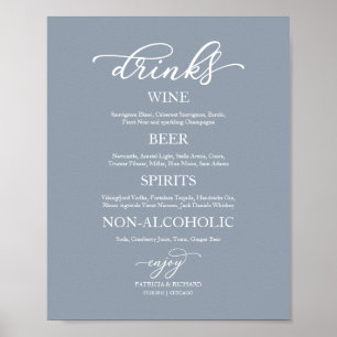 Poster Boissons Bar Élégant Dusty Blue Mariage Signal