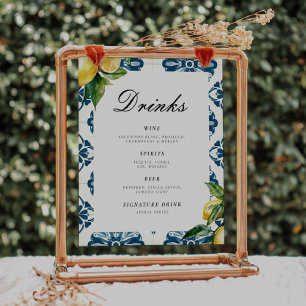 Poster Boissons Bar Lemon Positano Mariage Panneau de tab