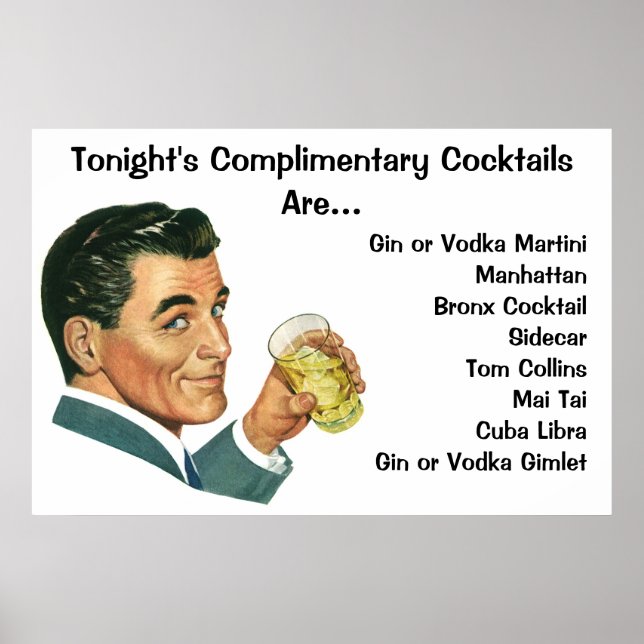 Poster Boissons Cocktails Anciens, Homme Buvant des Boiss (Devant)