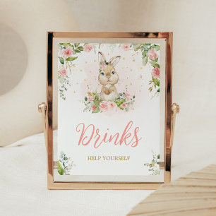 Poster Boissons de Baby shower de lapin rose Floral
