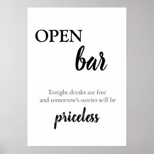 Poster Boissons de bar ouvert de mariage calligraphie élé