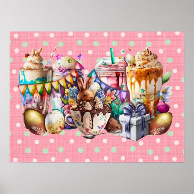 Poster Boissons de café chic Bunny de Pâques (Devant)