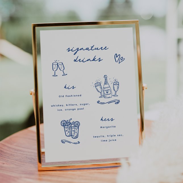 Poster Boissons de signature bleues fantaisistes Mariage (Créateur téléchargé)