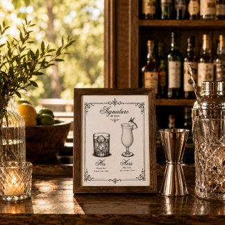 Poster Boissons de signature de mariage à lui et à elle