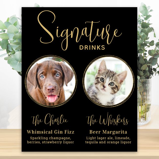 Poster Boissons de signature de mariage élégantes noir or (Créateur téléchargé)