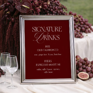 Poster Boissons de signature de mariage minimaliste en Bo