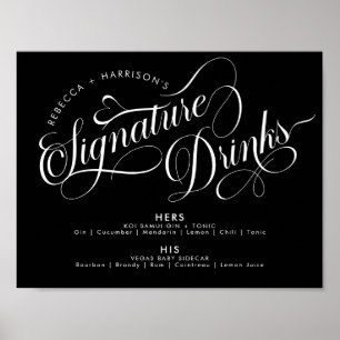 Poster Boissons de signature de script romantique Bar de 