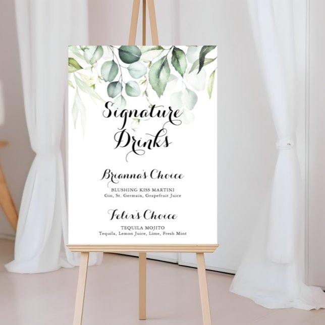 Poster Boissons de signature d'eucalyptus d'aquarelle  (Créateur téléchargé)