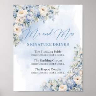 Poster Boissons de signature d'or rustique Dusty Blue Flo