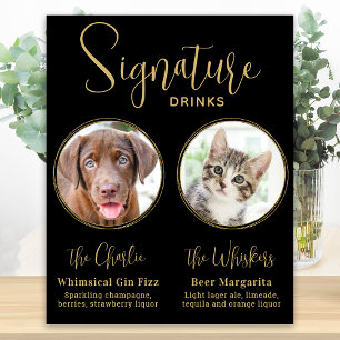 Poster Boissons de signature élégantes pour mariage noir 