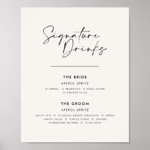 Poster Boissons de signature mariage moderne minimaliste 