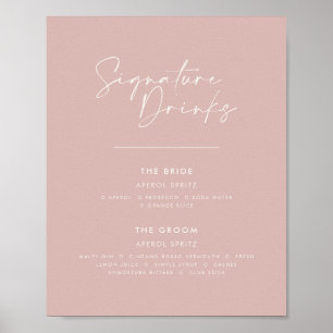 Poster Boissons de signature mariage moderne minimaliste