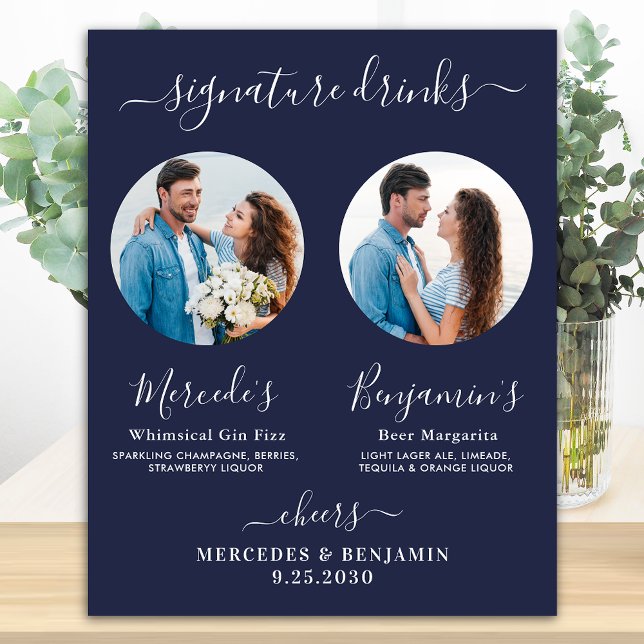 Poster Boissons de signature Photo personnalisée Mariage  (Créateur téléchargé)