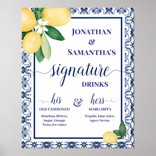 Poster Boissons de signature Réception de mariage méditer (Devant)