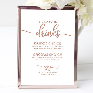 Poster Boissons de signature Rose Gold Copper Signe de ma