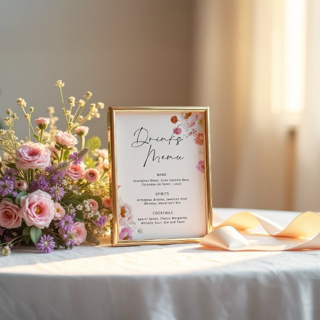 Poster Boissons florales colorées Menu Fête des mariées (Créateur téléchargé)