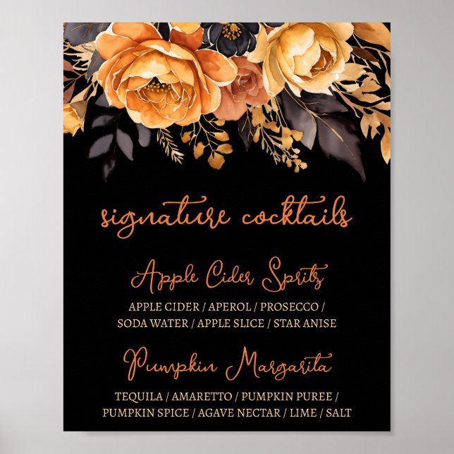 Poster Boissons florales d'Halloween orange et noir (Devant)