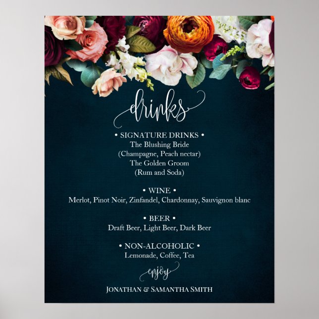 Poster Boissons Menu panneau Vin Marine Mariage Eucalyptu (Devant)