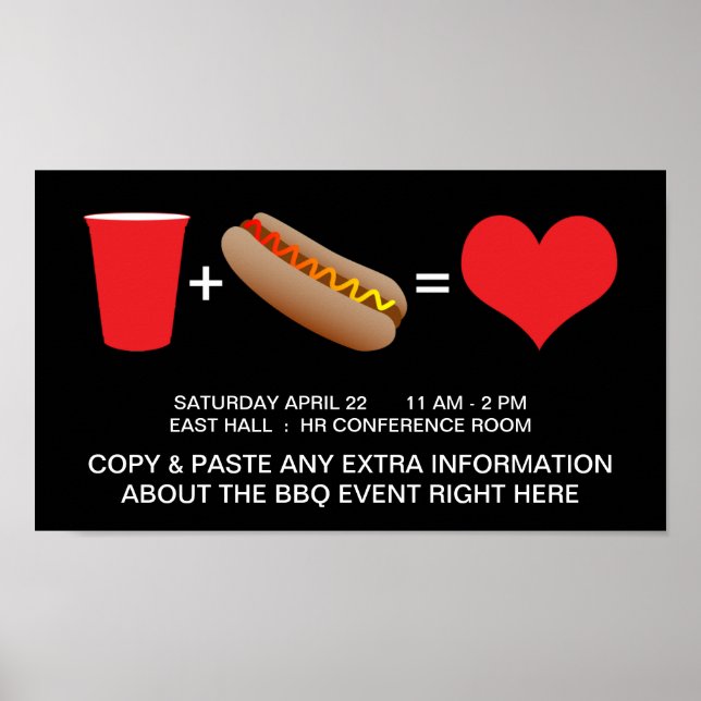 Poster boissons plus hot dogs égale amour (Devant)