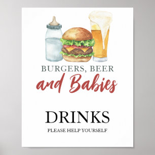 Poster Boissons pour Baby shower Burgers et bébés