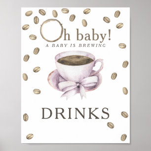 Poster Boissons pour baby shower sur le thème du café en