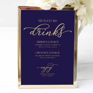 Poster Boissons Signature Chic Écriture Or Navy Blue