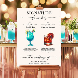 Poster Boissons Signature de la Mariée et du Marié Teal e