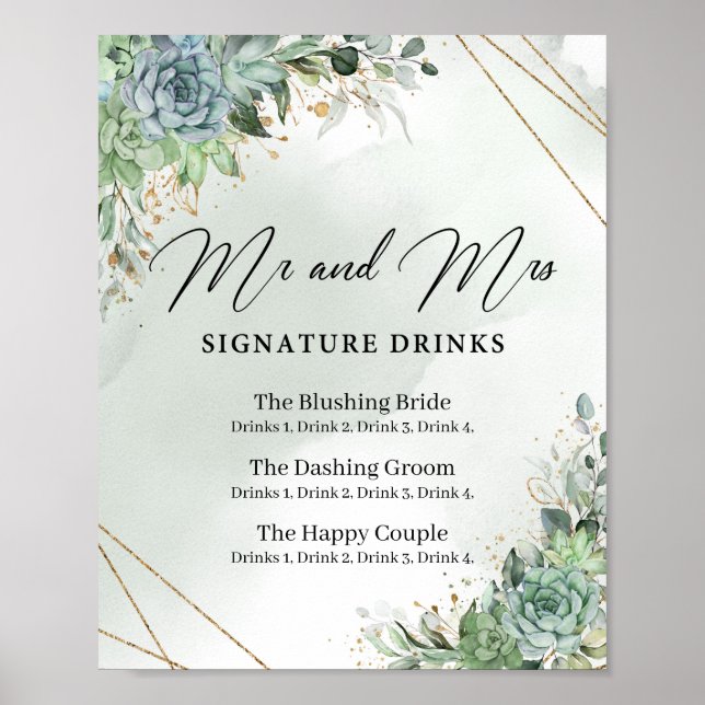 Poster Boissons signature de M. et Mme Succulents enseign (Devant)