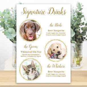 Poster Boissons Signature Elégant Mariage de Chien en Or 