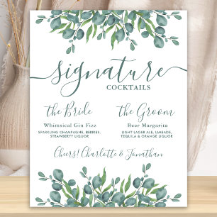 Poster Boissons Signature Eucalyptus Mariage Personnalisé