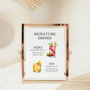 Poster Boissons Signature Menu de cocktail de mariage Aff