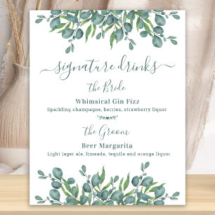 Poster Boissons signatures Mariage personnalisé Eucalyptu
