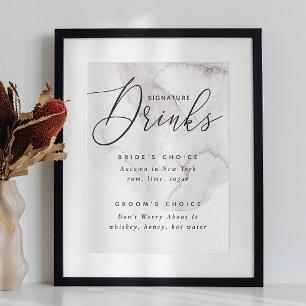 Poster Boissons signées. Mariage élégant violet Dusty