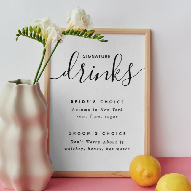 Poster Boissons signées. Mariage noir et blanc élégant (Créateur téléchargé)
