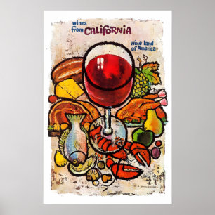 Poster Boissons Vin Champagne Nourriture Fête Rétro Vinta